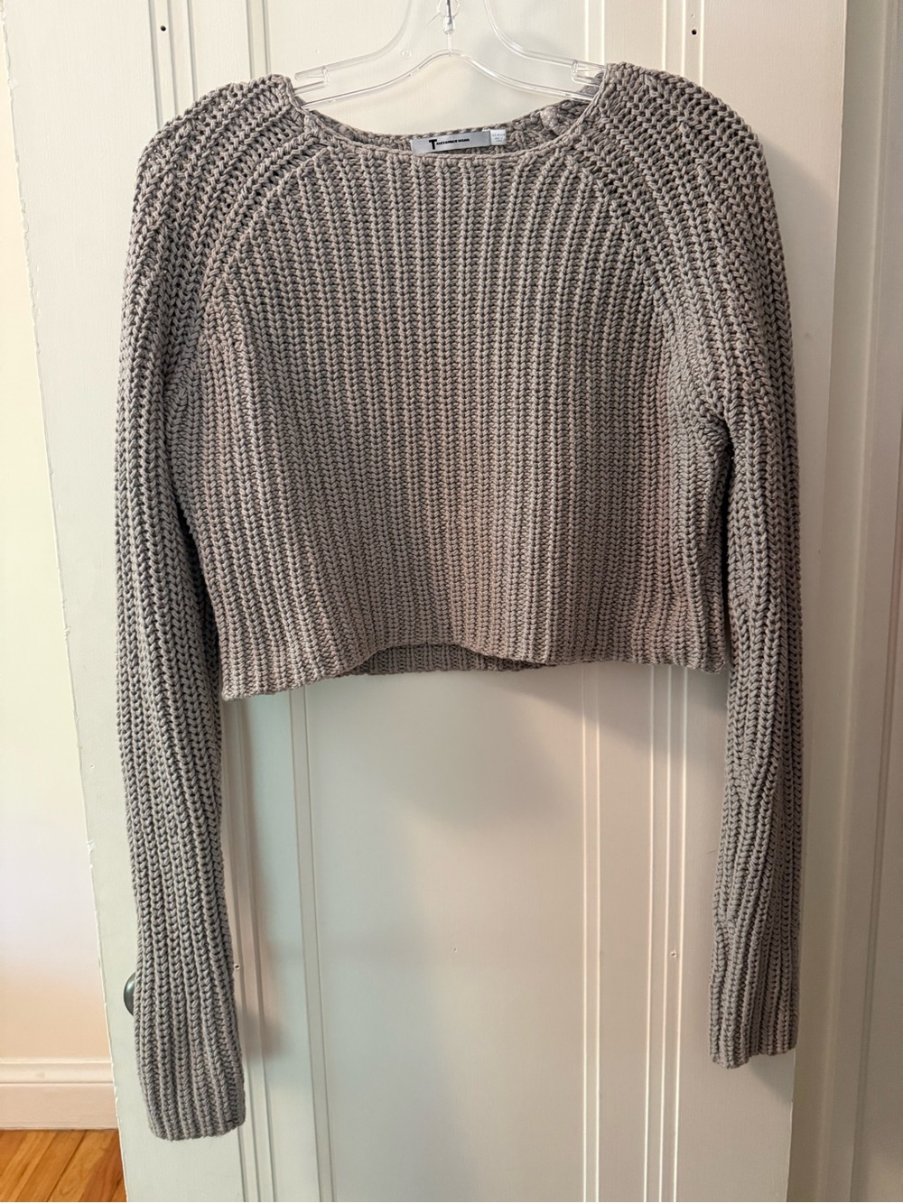 Alexander Wang Cropped Ribbed Crewneck Sweater - Light Gray